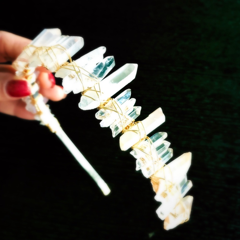 genuine gemstones & goldtone headband crown